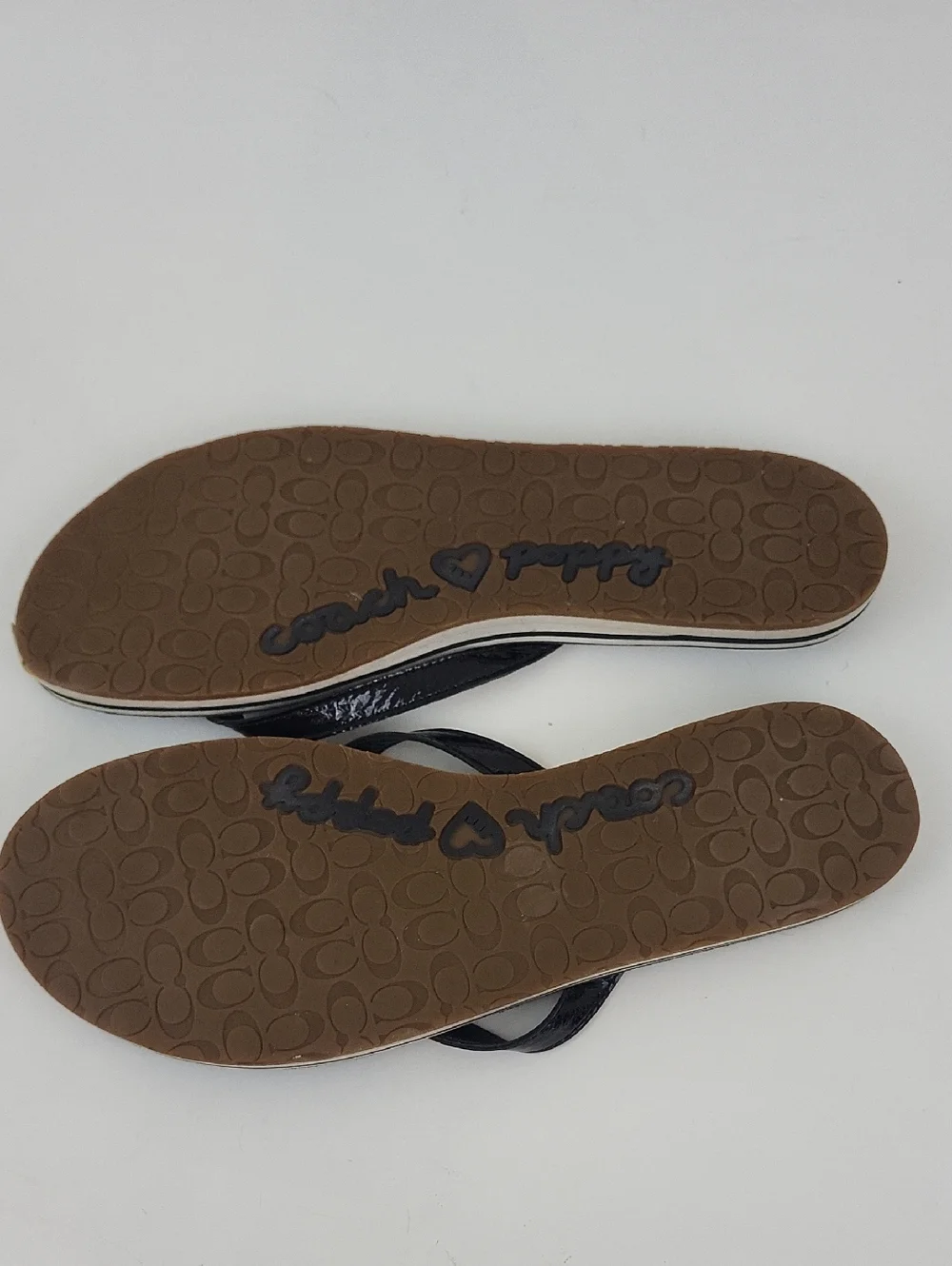Coach Poppy Wilma Black Patent Leather Thong Flip Flops Size 11 B